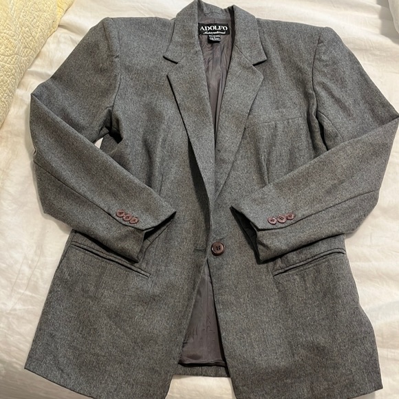 Adolfo International 100% Wool Grey Blazer Size 8 - Picture 1 of 5